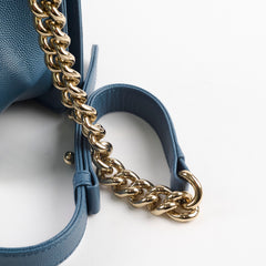 Chanel Old Medium Boy Bag Chevron Caviar Blue 2018