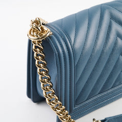 Chanel Old Medium Boy Bag Chevron Caviar Blue 2018