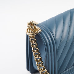 Chanel Old Medium Boy Bag Chevron Caviar Blue 2018