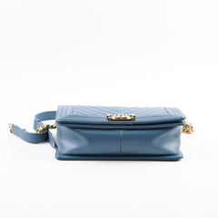 Chanel Old Medium Boy Bag Chevron Caviar Blue 2018
