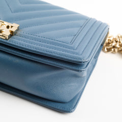 Chanel Old Medium Boy Bag Chevron Caviar Blue 2018