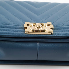 Chanel Old Medium Boy Bag Chevron Caviar Blue 2018