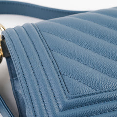 Chanel Old Medium Boy Bag Chevron Caviar Blue 2018