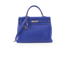Hermes Kelly 35 Candy Bleu Electrique and Mykonos Epsom Retourne Palladium HW, R in square