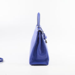 Hermes Kelly 35 Candy Bleu Electrique and Mykonos Epsom Retourne Palladium HW, R in square