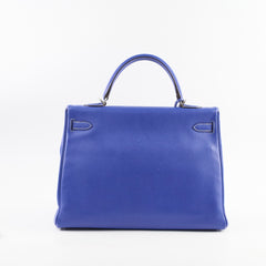 Hermes Kelly 35 Candy Bleu Electrique and Mykonos Epsom Retourne Palladium HW, R in square