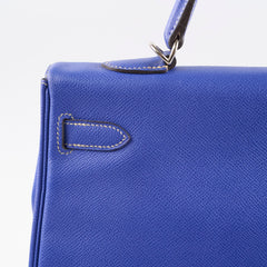 Hermes Kelly 35 Candy Bleu Electrique and Mykonos Epsom Retourne Palladium HW, R in square