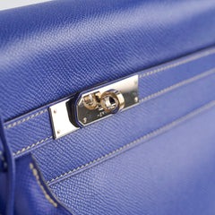 Hermes Kelly 35 Candy Bleu Electrique and Mykonos Epsom Retourne Palladium HW, R in square