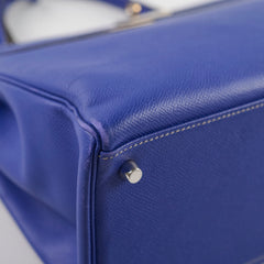 Hermes Kelly 35 Candy Bleu Electrique and Mykonos Epsom Retourne Palladium HW, R in square
