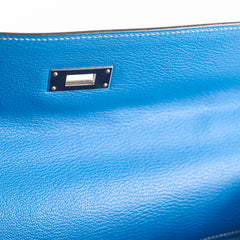 Hermes Kelly 35 Candy Bleu Electrique and Mykonos Epsom Retourne Palladium HW, R in square
