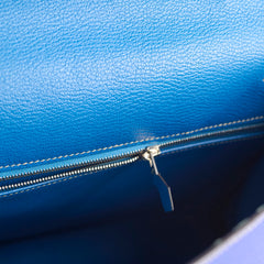 Hermes Kelly 35 Candy Bleu Electrique and Mykonos Epsom Retourne Palladium HW, R in square