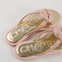 Chanel Camellia Sequins Sandals Pink/Gold - Size 36.5