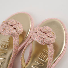 Chanel Camellia Sequins Sandals Pink/Gold - Size 36.5