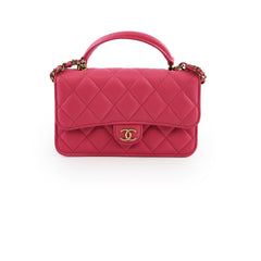 Chanel Pink Top Handle Mini Clutch On Chain (microchip)