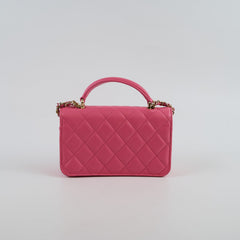 Chanel Pink Top Handle Mini Clutch On Chain (microchip)