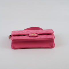 Chanel Pink Top Handle Mini Clutch On Chain (microchip)