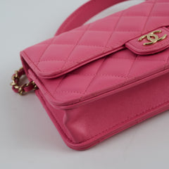 Chanel Pink Top Handle Mini Clutch On Chain (microchip)