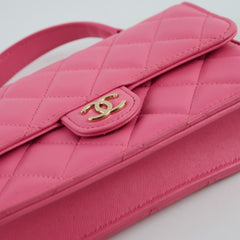 Chanel Pink Top Handle Mini Clutch On Chain (microchip)