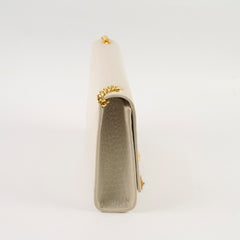 Saint Laurent Kate Tassel Croc Embossed Ivory