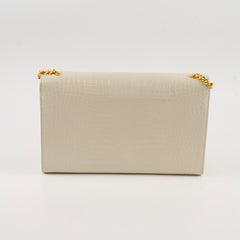 Saint Laurent Kate Tassel Croc Embossed Ivory