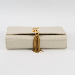 Saint Laurent Kate Tassel Croc Embossed Ivory