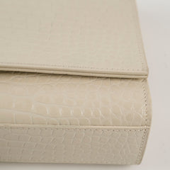 Saint Laurent Kate Tassel Croc Embossed Ivory