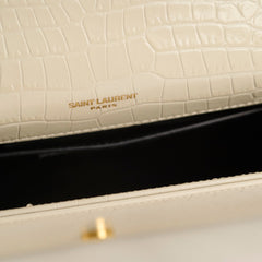 Saint Laurent Kate Tassel Croc Embossed Ivory