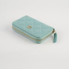 Chanel Zipped Cardholder Wallet Tiffany Blue