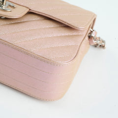 Chanel Mini Rectangular Chevron Caviar Rose Gold Iridescent