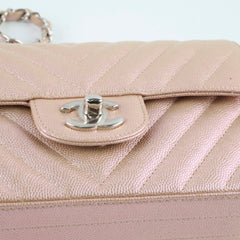Chanel Mini Rectangular Chevron Caviar Rose Gold Iridescent