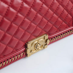 Chanel Chain Around Medium Boy Bag Red Lambskin GHW