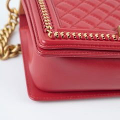 Chanel Chain Around Medium Boy Bag Red Lambskin GHW