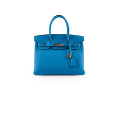 Hermes Birkin 30 Blue Zanzibar/ Malachite Verso Togo Leather PHW A Stamp
