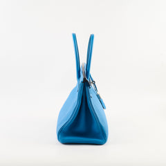 Hermes Birkin 30 Blue Zanzibar/ Malachite Verso Togo Leather PHW A Stamp