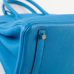 Hermes Birkin 30 Blue Zanzibar/ Malachite Verso Togo Leather PHW A Stamp