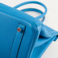 Hermes Birkin 30 Blue Zanzibar/ Malachite Verso Togo Leather PHW A Stamp