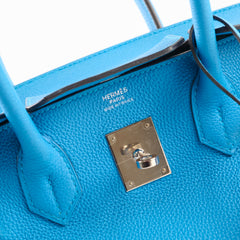 Hermes Birkin 30 Blue Zanzibar/ Malachite Verso Togo Leather PHW A Stamp