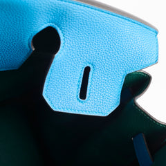 Hermes Birkin 30 Blue Zanzibar/ Malachite Verso Togo Leather PHW A Stamp