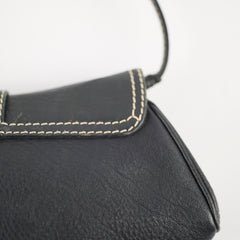Celine Leather Buckle Shoulder Bag Black