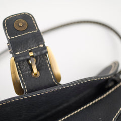 Celine Leather Buckle Shoulder Bag Black