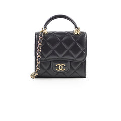 Chanel CC Top Handle Clutch With Chain Black GHW