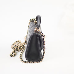 Chanel CC Top Handle Clutch With Chain Black GHW