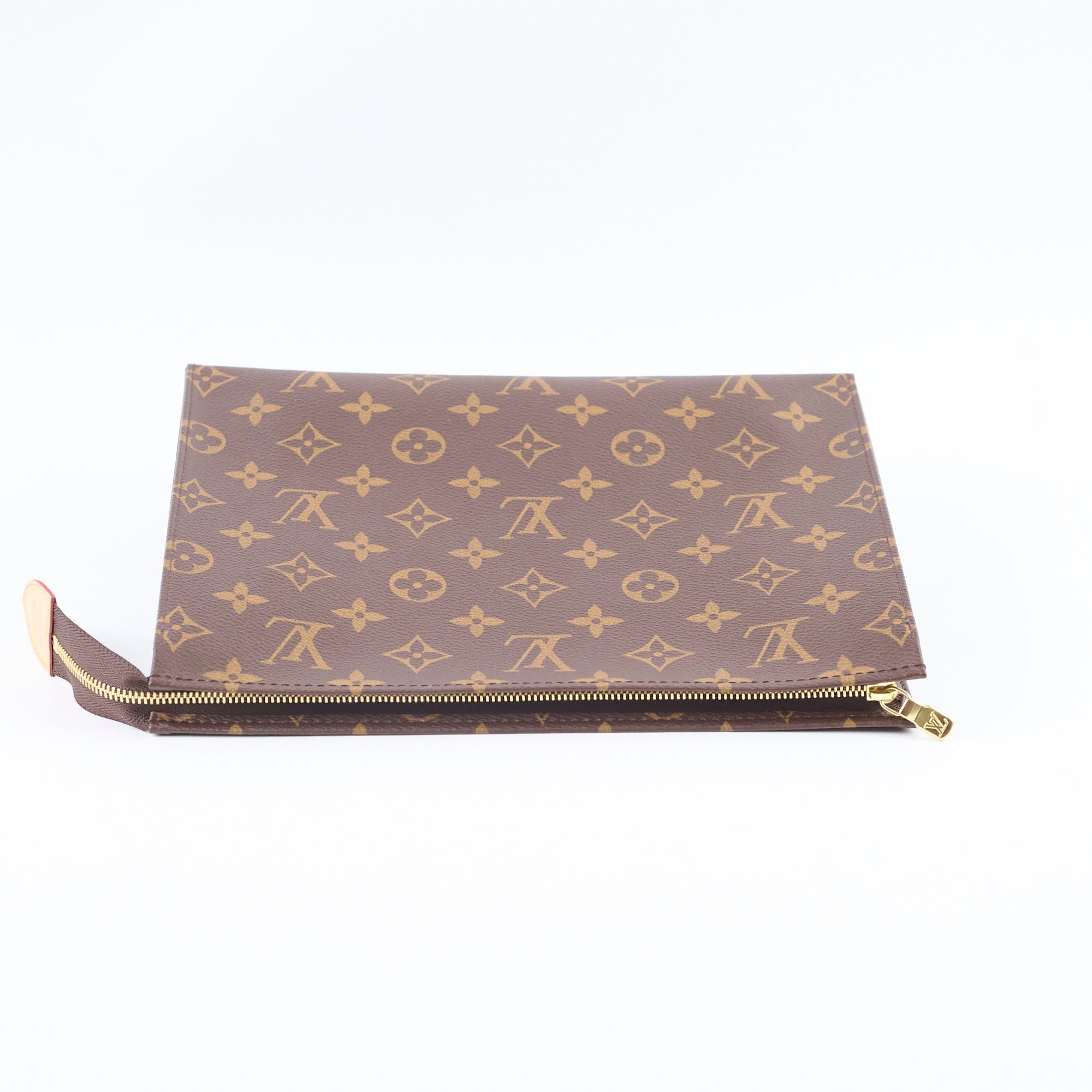 Designer pouch with monogram pattern 