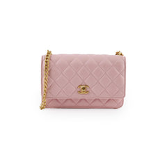 Chanel Lambskin Wallet On Chain WOC Light Pink