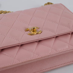 Chanel Lambskin Wallet On Chain WOC Light Pink