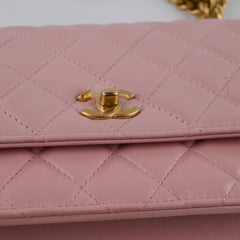 Chanel Lambskin Wallet On Chain WOC Light Pink
