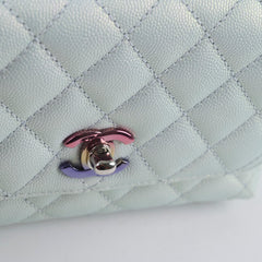 Chanel Caviar Mini Coco Handle Iridescent Light Blue Microchip