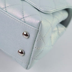 Chanel Caviar Mini Coco Handle Iridescent Light Blue Microchip