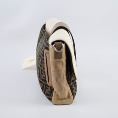 Fendi Large Zucca and Pequin Canvas Convertible Baguette Satchel