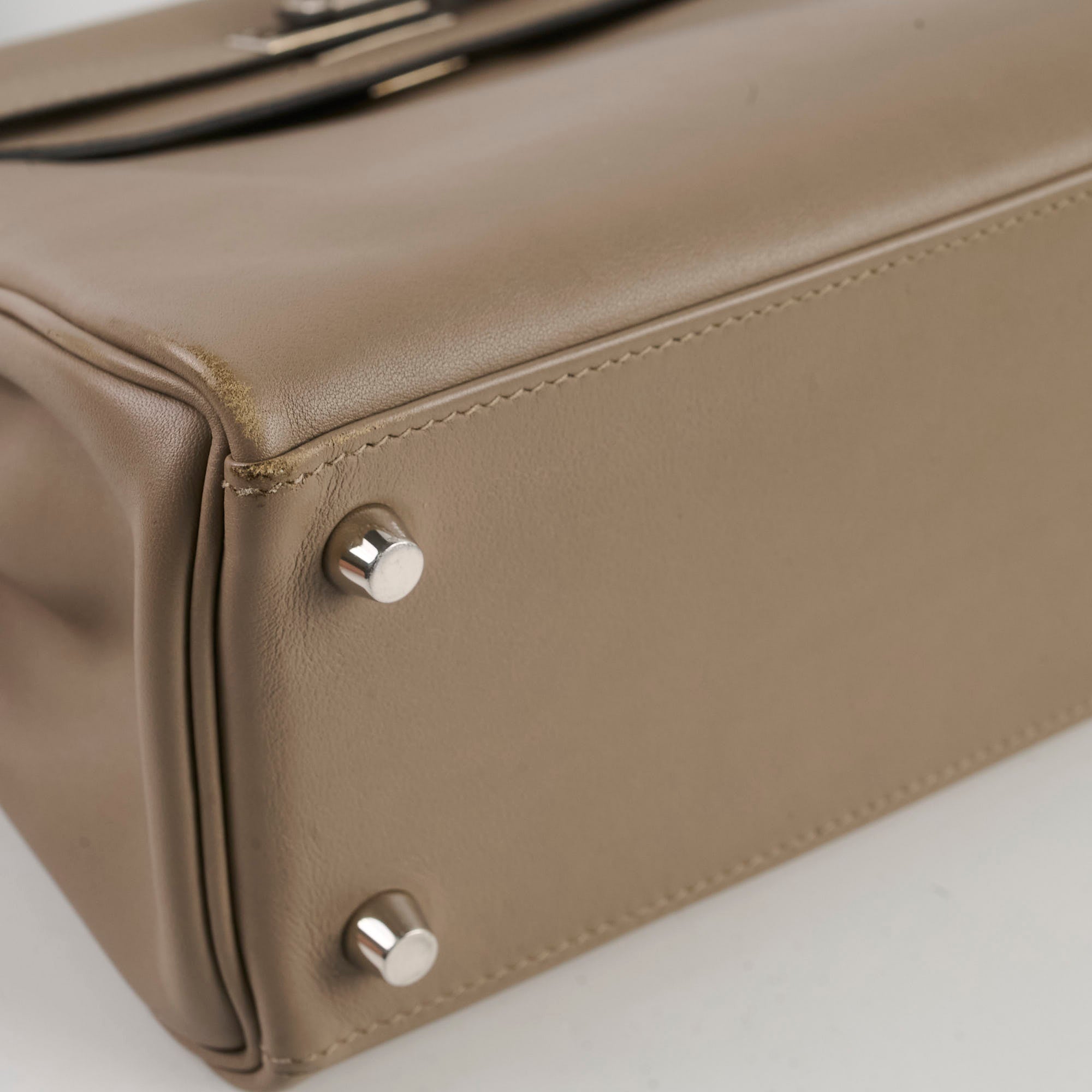 Luxury taupe leather tote, premium designer handbag for women